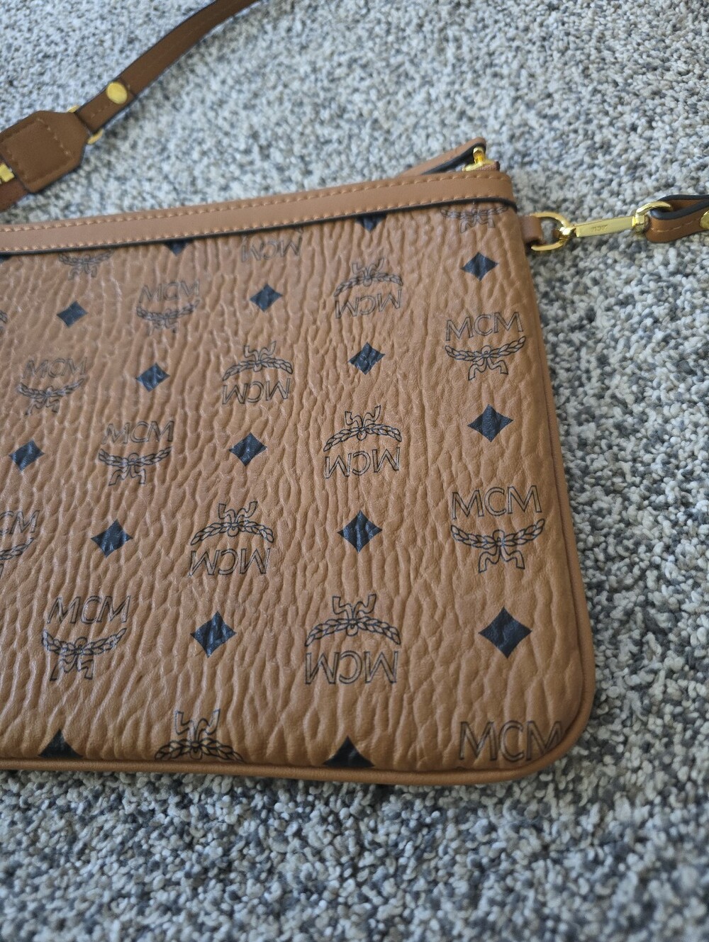 MCM Cognac Visetos Monogram Slim Shoulder Bag Pouch - Picture 3 of 10